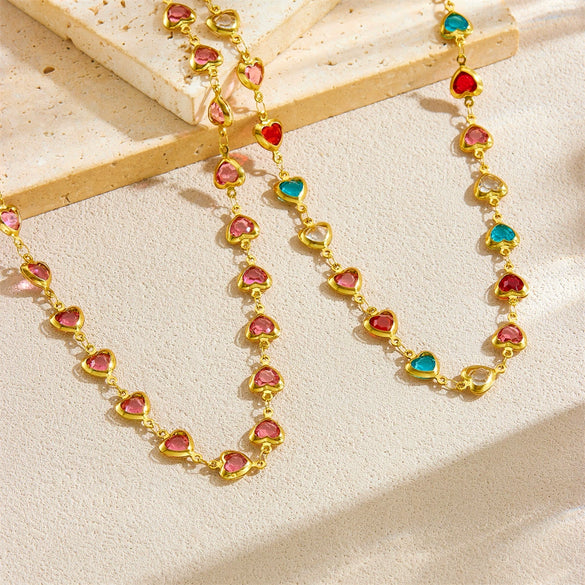Wholesale Sweet Style Heart Shape Rhinestone Stainless Steel Electroplated Necklace