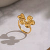 Wholesale Sweet Style Plants And Flowers Heartshaped Stainless Steel Vacuum Real Gold Plated Ring For Women
