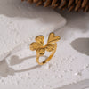 Wholesale Sweet Style Plants And Flowers Heartshaped Stainless Steel Vacuum Real Gold Plated Ring For Women