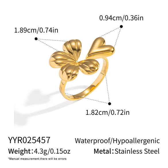 Wholesale Sweet Style Plants And Flowers Heartshaped Stainless Steel Vacuum Real Gold Plated Ring For Women