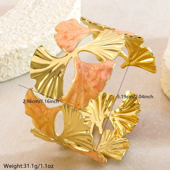 Wholesale Sweet Style Simple Open Stainless Steel Oildrip Ginkgo Leaf Titanium Steel Bracelet Jewelry