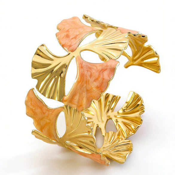 Wholesale Sweet Style Simple Open Stainless Steel Oildrip Ginkgo Leaf Titanium Steel Bracelet Jewelry
