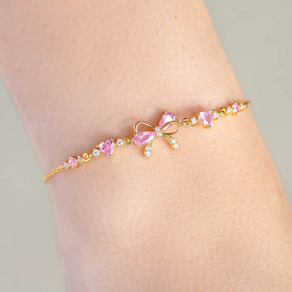 Wholesale Sweet Style Women's Bracelet With Love Zircon Butterfly And Bow Tie Pattern Copper And Plastic Material