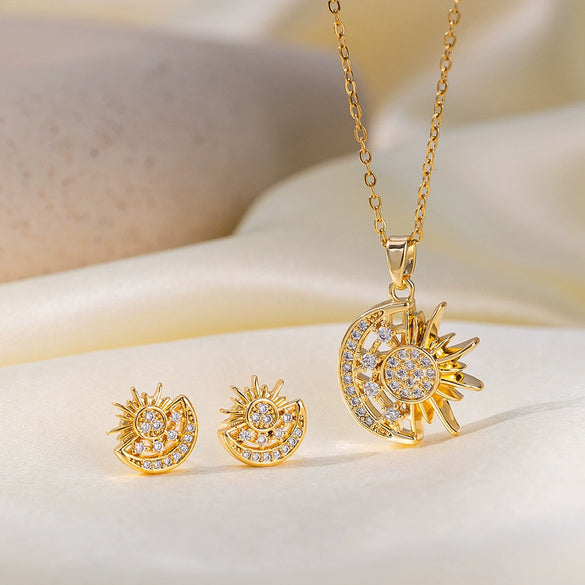 Wholesale Sweet Style Women's Jewelry Set With Love Water Drops And Bells Patterns Copper And Titanium Steel Electroplated Earrings And Necklace Combination