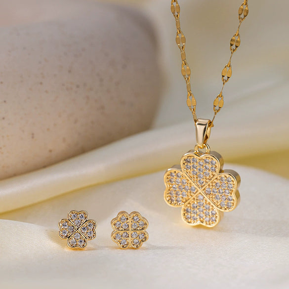 Wholesale Sweet Style Women's Jewelry Set With Love Water Drops And Bells Patterns Copper And Titanium Steel Electroplated Earrings And Necklace Combination