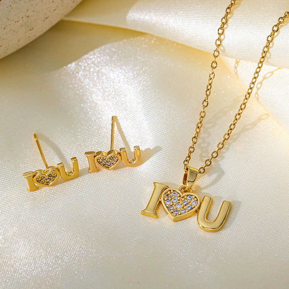 Wholesale Sweet Style Women's Jewelry Set With Love Water Drops And Bells Patterns Copper And Titanium Steel Electroplated Earrings And Necklace Combination
