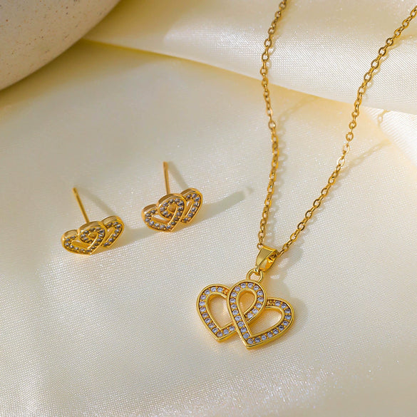 Wholesale Sweet Style Women's Jewelry Set With Love Water Drops And Bells Patterns Copper And Titanium Steel Electroplated Earrings And Necklace Combination
