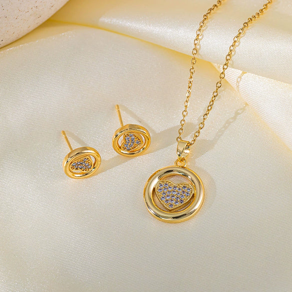 Wholesale Sweet Style Women's Jewelry Set With Love Water Drops And Bells Patterns Copper And Titanium Steel Electroplated Earrings And Necklace Combination