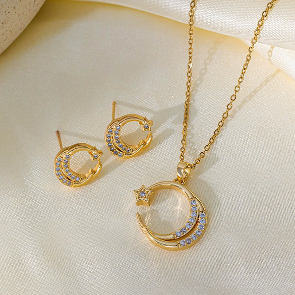 Wholesale Sweet Style Women's Jewelry Set With Love Water Drops And Bells Patterns Copper And Titanium Steel Electroplated Earrings And Necklace Combination