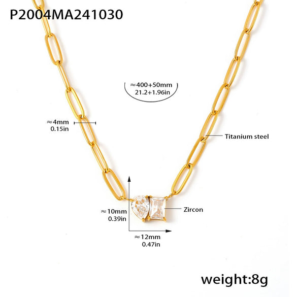 Wholesale Sweet Water Drop Square Zircon Stainless Steel Necklace With 18K Gold Plated Electroplating