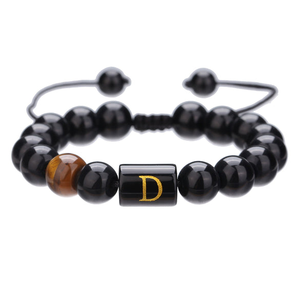 Wholesale Synthetic Stone Black Onyx Beads Geometric Woven Adjustable Electroplated Unisex Bracelet