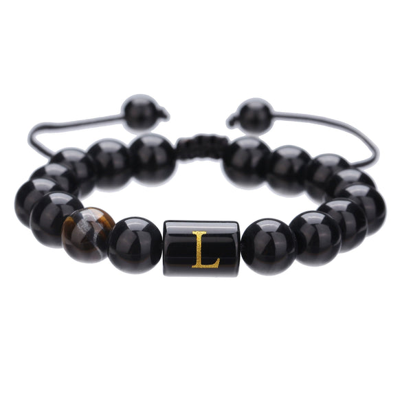 Wholesale Synthetic Stone Black Onyx Beads Geometric Woven Adjustable Electroplated Unisex Bracelet