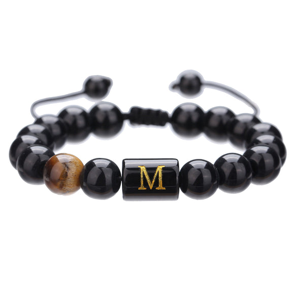 Wholesale Synthetic Stone Black Onyx Beads Geometric Woven Adjustable Electroplated Unisex Bracelet