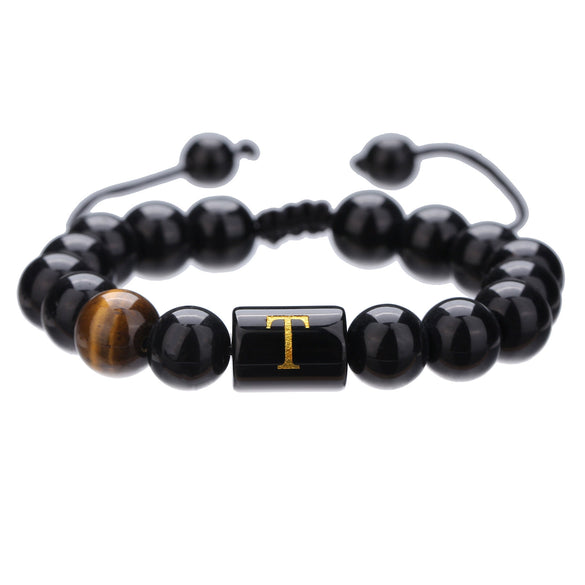 Wholesale Synthetic Stone Black Onyx Beads Geometric Woven Adjustable Electroplated Unisex Bracelet