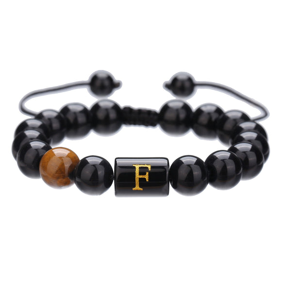 Wholesale Synthetic Stone Black Onyx Beads Geometric Woven Adjustable Electroplated Unisex Bracelet