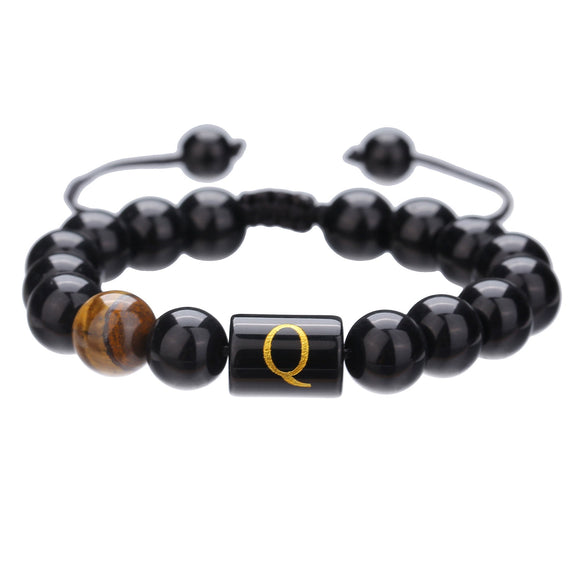 Wholesale Synthetic Stone Black Onyx Beads Geometric Woven Adjustable Electroplated Unisex Bracelet