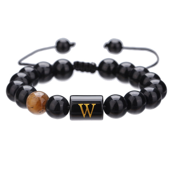 Wholesale Synthetic Stone Black Onyx Beads Geometric Woven Adjustable Electroplated Unisex Bracelet