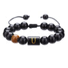 Wholesale Synthetic Stone Black Onyx Beads Geometric Woven Adjustable Electroplated Unisex Bracelet