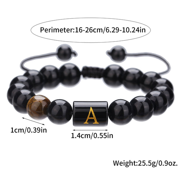 Wholesale Synthetic Stone Black Onyx Beads Geometric Woven Adjustable Electroplated Unisex Bracelet