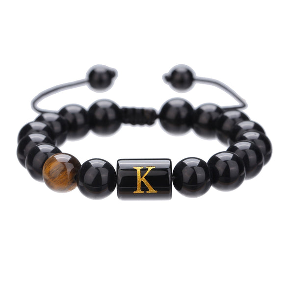 Wholesale Synthetic Stone Black Onyx Beads Geometric Woven Adjustable Electroplated Unisex Bracelet
