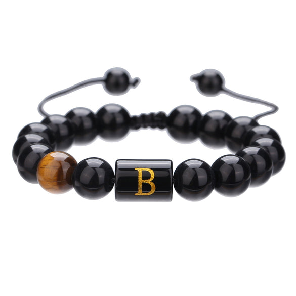 Wholesale Synthetic Stone Black Onyx Beads Geometric Woven Adjustable Electroplated Unisex Bracelet