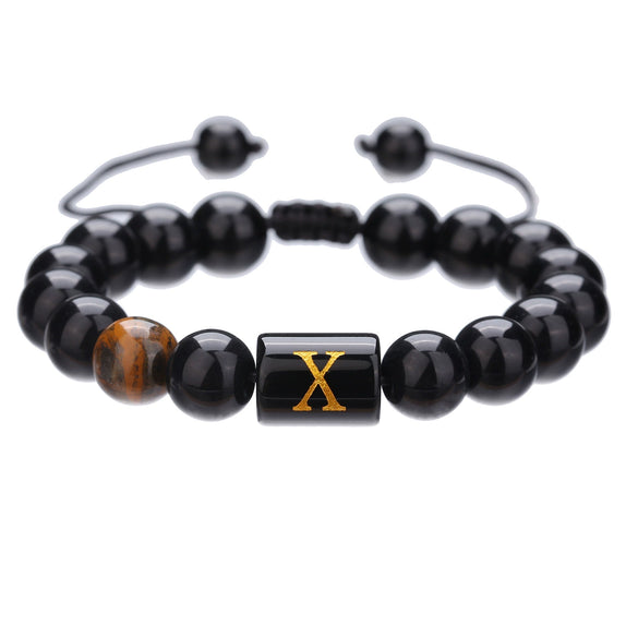 Wholesale Synthetic Stone Black Onyx Beads Geometric Woven Adjustable Electroplated Unisex Bracelet