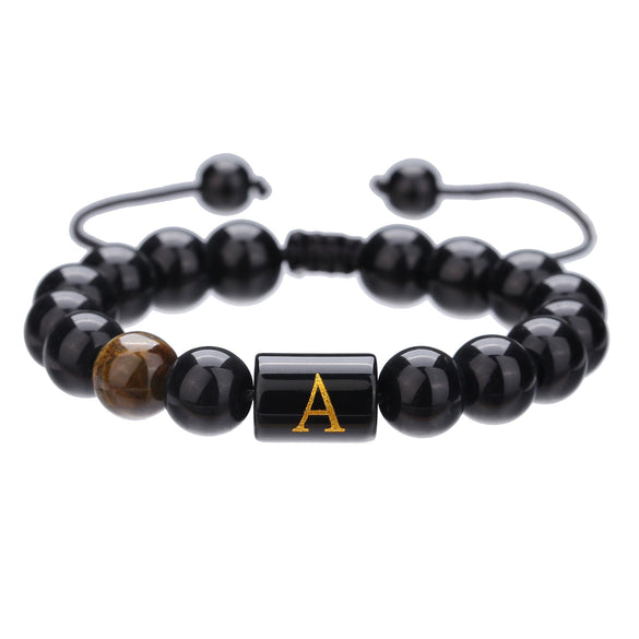 Wholesale Synthetic Stone Black Onyx Beads Geometric Woven Adjustable Electroplated Unisex Bracelet
