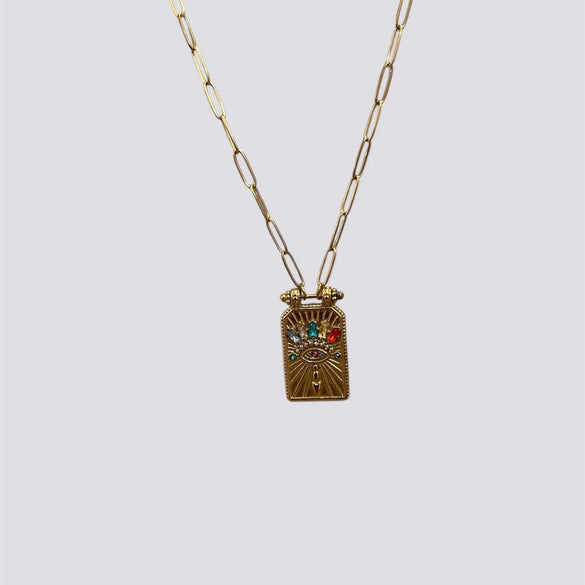 Wholesale Tarot Necklace Copper Heart Shape Fourleaf Clover Pattern Set With Diamonds Pendant