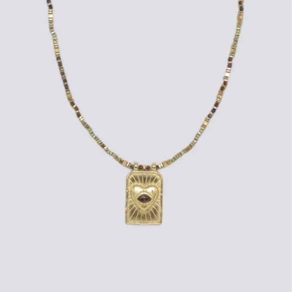 Wholesale Tarot Necklace Copper Heart Shape Fourleaf Clover Pattern Set With Diamonds Pendant