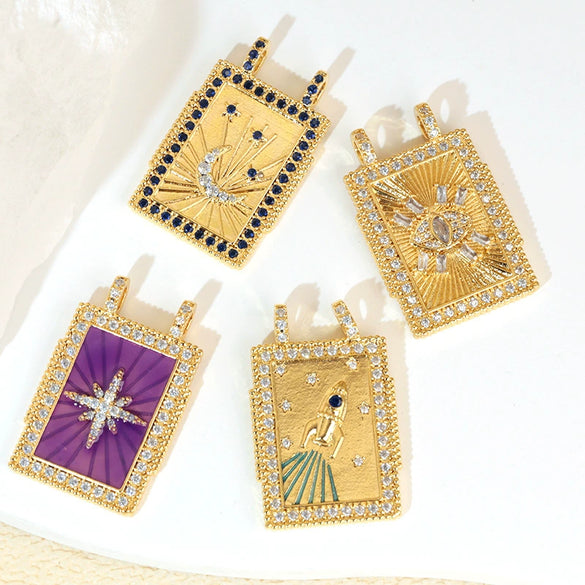 Wholesale Tarot Necklace Pendant Copper Micropaved Geometric Style 18K Gold Plated