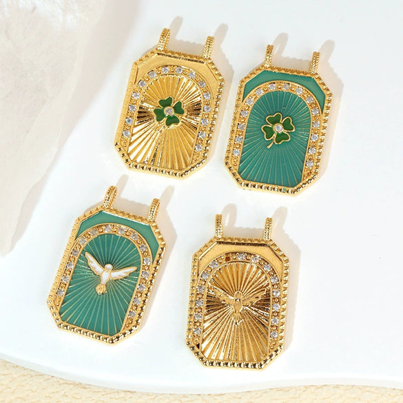 Wholesale Tarot Necklace Pendant Copper Micropaved Geometric Style 18K Gold Plated