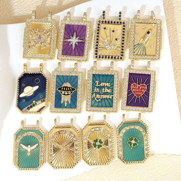 Wholesale Tarot Necklace Pendant Copper Micropaved Geometric Style 18K Gold Plated