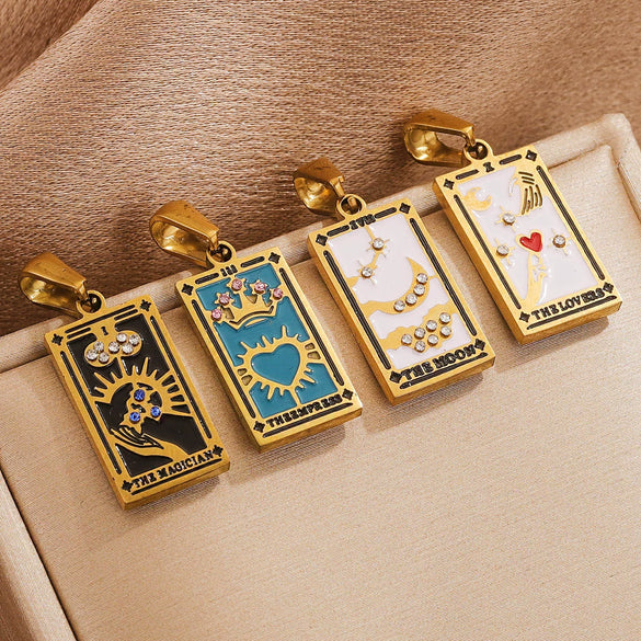 Wholesale Tarot Retro Pendant Jewelry Stainless Steel Rectangular Electroplating