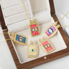 Wholesale Tarot Square Pendant Necklace Copper Plated 18K Gold Geometric Style Electroplated Oildripping Zircon Diy Accessories