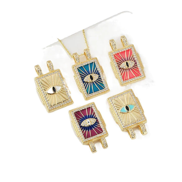 Wholesale Tarot Square Pendant Necklace Copper Plated 18K Gold Geometric Style Electroplated Oildripping Zircon Diy Accessories