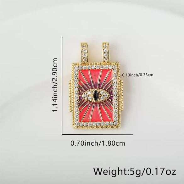 Wholesale Tarot Square Pendant Necklace Copper Plated 18K Gold Geometric Style Electroplated Oildripping Zircon Diy Accessories