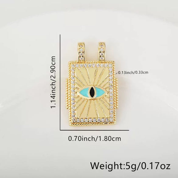 Wholesale Tarot Square Pendant Necklace Copper Plated 18K Gold Geometric Style Electroplated Oildripping Zircon Diy Accessories