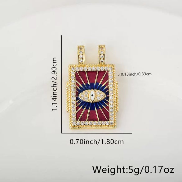 Wholesale Tarot Square Pendant Necklace Copper Plated 18K Gold Geometric Style Electroplated Oildripping Zircon Diy Accessories