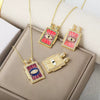 Wholesale Tarot Square Pendant Necklace Copper Plated 18K Gold Geometric Style Electroplated Oildripping Zircon Diy Accessories