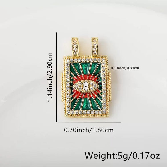 Wholesale Tarot Square Pendant Necklace Copper Plated 18K Gold Geometric Style Electroplated Oildripping Zircon Diy Accessories