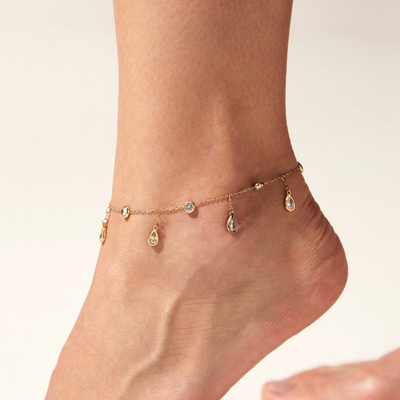 Wholesale Tassel Anklet Stainless Steel Inlaid Zircon Geometric Styling Non Fading Foot Chain For Women