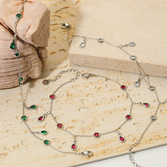 Wholesale Tassel Anklet Stainless Steel Inlaid Zircon Geometric Styling Non Fading Foot Chain For Women