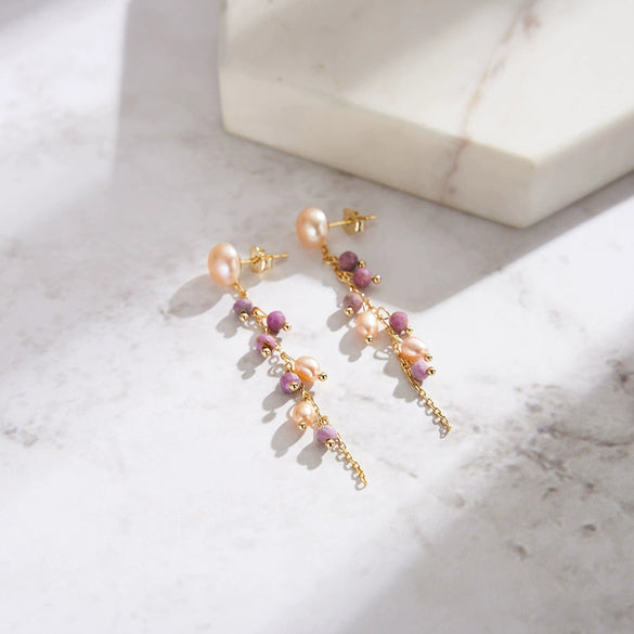 Wholesale Tassel Earrings Natural Freshwater Pearl S925 Sterling Silver Purple Mica