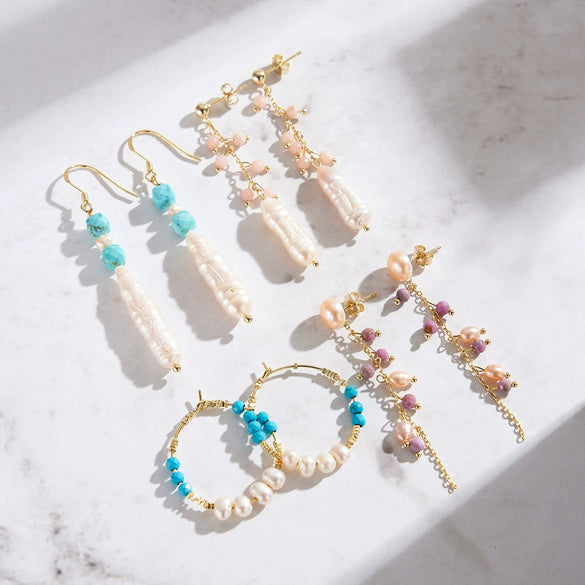 Wholesale Tassel Earrings Natural Freshwater Pearl S925 Sterling Silver Purple Mica