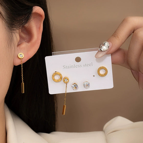 Wholesale Tassel Geometric Gold Strip Titanium Steel Earrings For Women Electroplated
