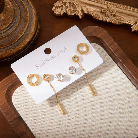 Wholesale Tassel Geometric Gold Strip Titanium Steel Earrings For Women Electroplated