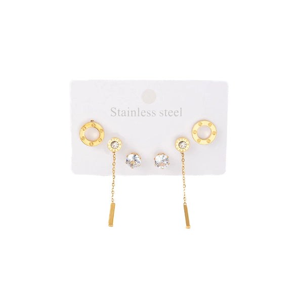 Wholesale Tassel Geometric Gold Strip Titanium Steel Earrings For Women Electroplated