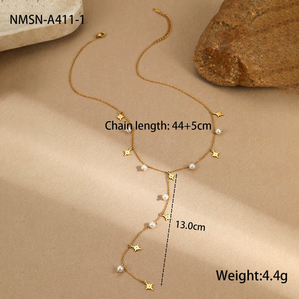 Wholesale Tassel Imitation Pearl Ychain Necklace Stainless Steel 18K Electroplated Geometric Style Jewelry For Women