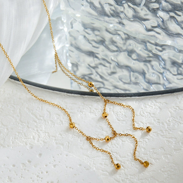 Wholesale Tassel Laser Ball Disco Necklace Titanium Steel 18K Gold Plated Geometric Style