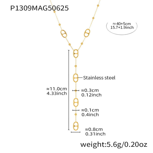 Wholesale Tassel Long Clavicle Necklace Double Chain Fashionable Elegant Highgrade Stainless Steel Geometric 18K Gold Electroplated Jewelry For Women